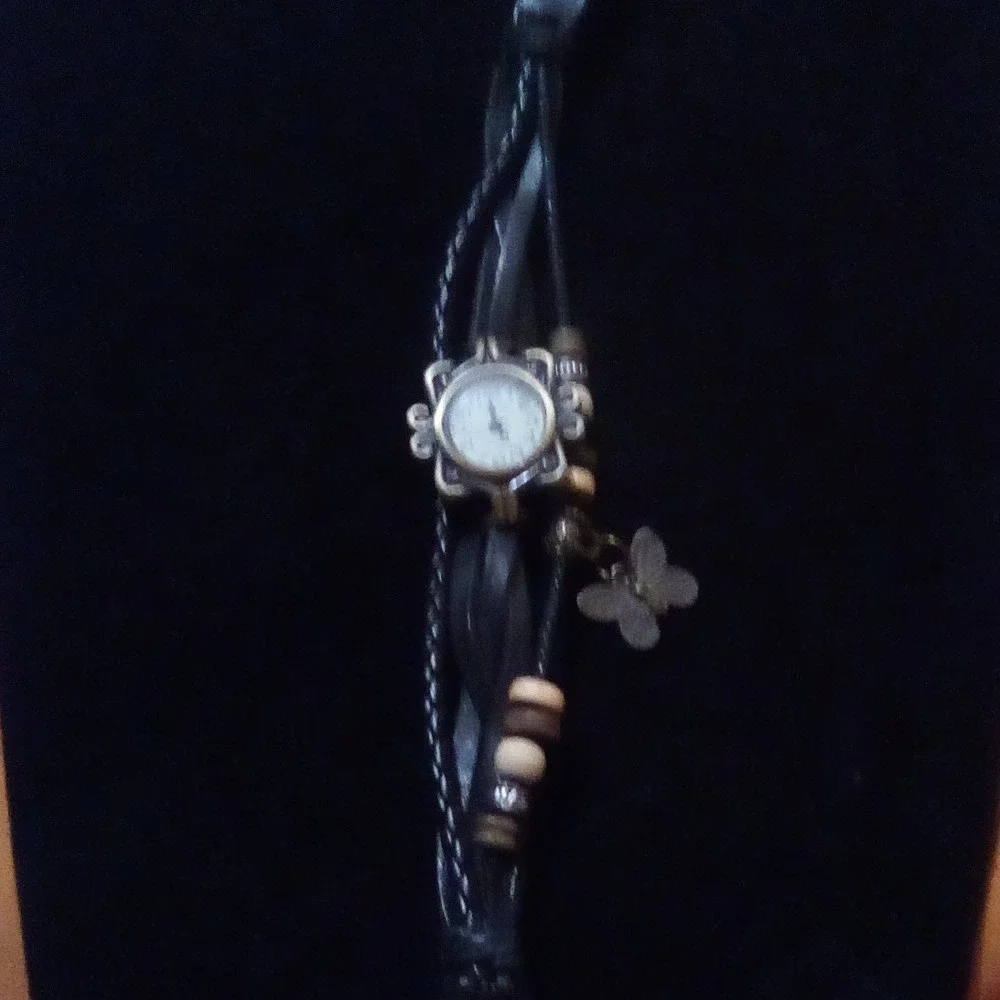 Viger Bracelet Women's Watch, Butterfly Charm Faux Leather Beads Boho Quartz